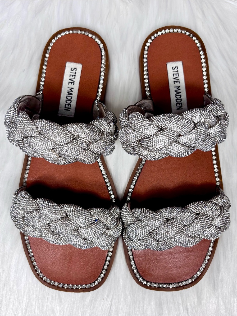 STEVE MADDEN  Braided Rhinestone Slide Sandals